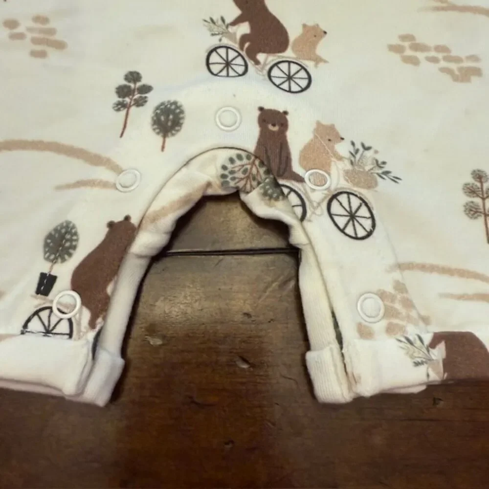 NWOT Loulou Lollipop Set Bears on Bike Short Romper Teething Ring Size‎ 12-18 Mo